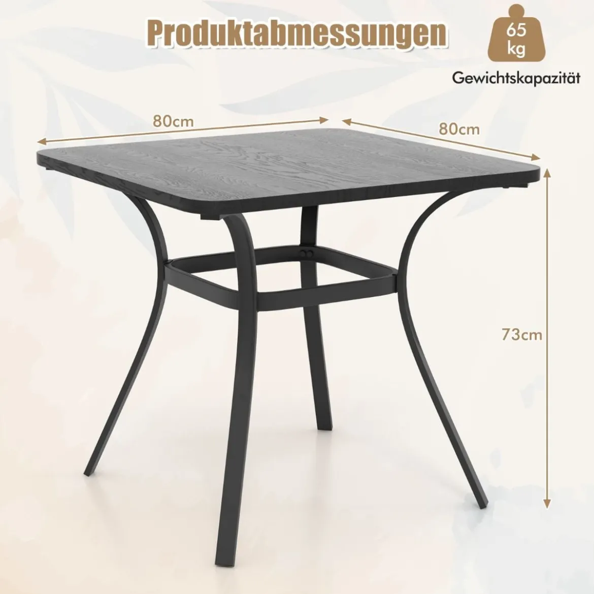 Gartentisch mit Tischplatte in Holzoptik für 4 Personen Terrassentisch Balkontisch 80 x 80 x 73 cm