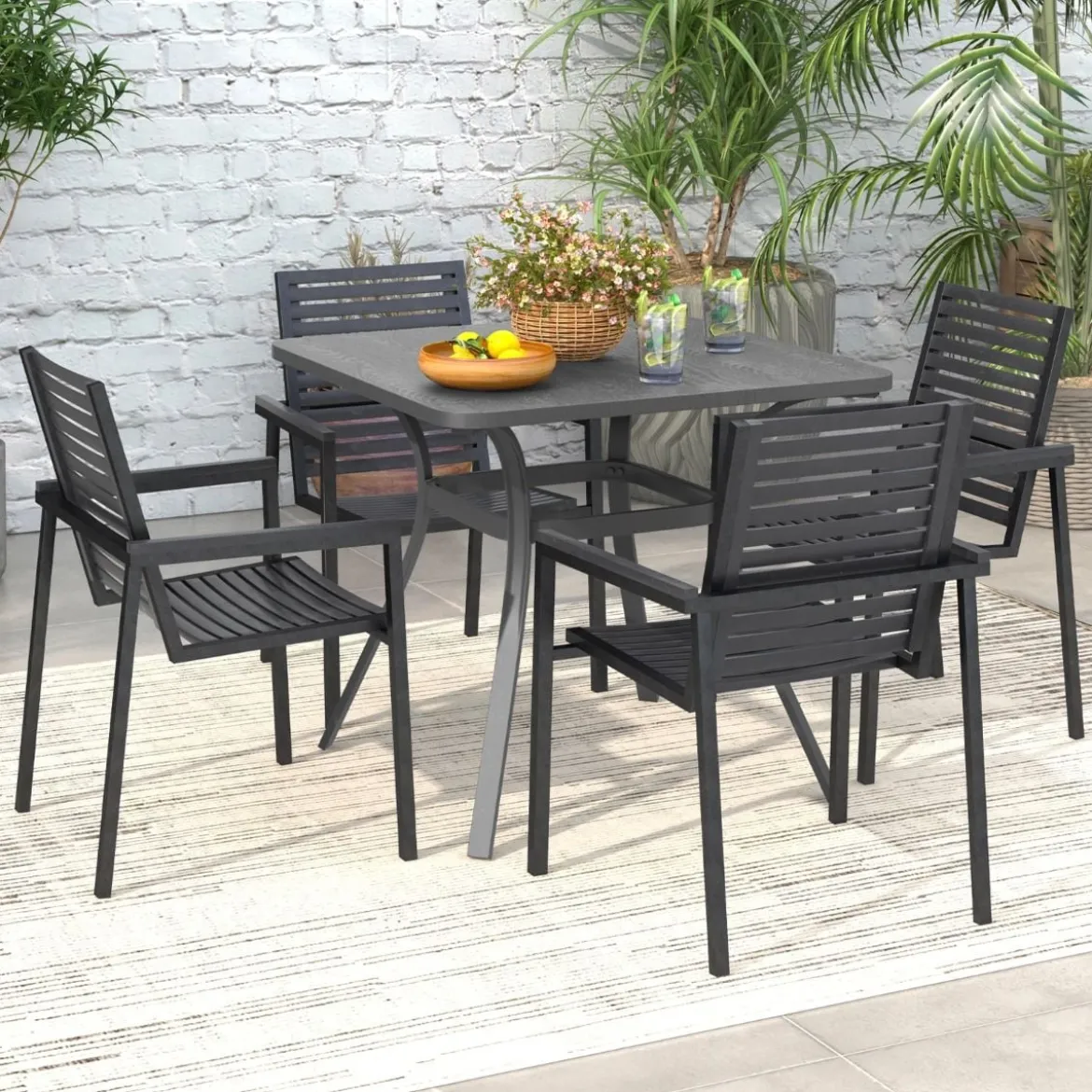 Gartentisch mit Tischplatte in Holzoptik für 4 Personen Terrassentisch Balkontisch 80 x 80 x 73 cm