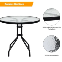 Gartentisch mit Tischplatte aus Gehärtetem Glas & Schirmloch & Metallrahmen Terrassentisch