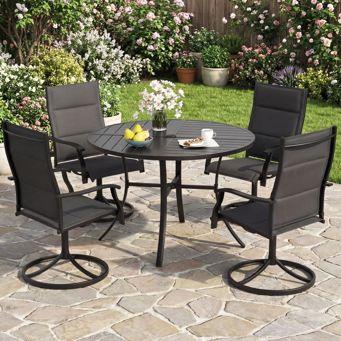 Gartentisch Rund Metall Ø 108 cm Wetterfester Esstisch für 4 Personen Robuster Terrassentisch