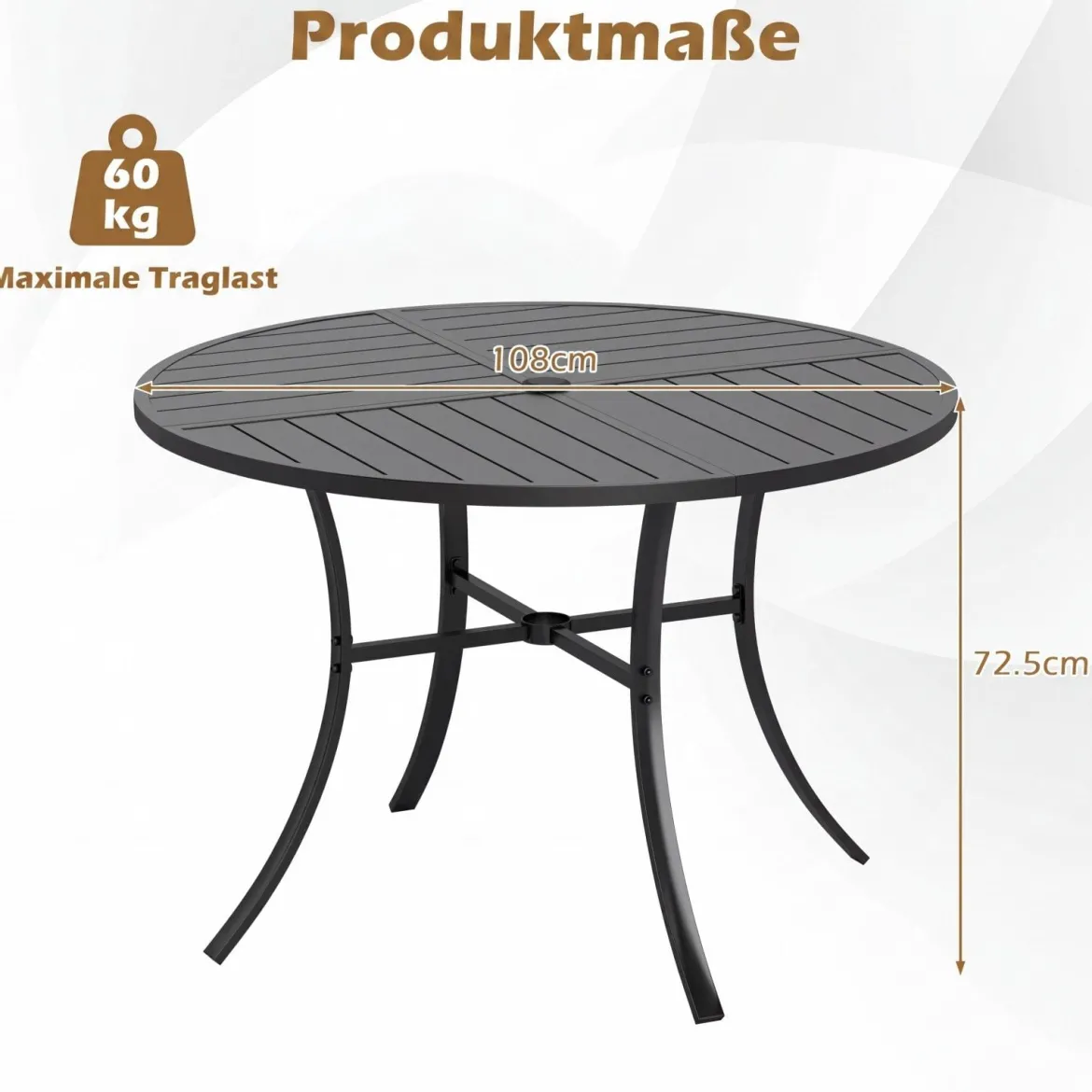Gartentisch Rund Metall Ø 108 cm Wetterfester Esstisch für 4 Personen Robuster Terrassentisch