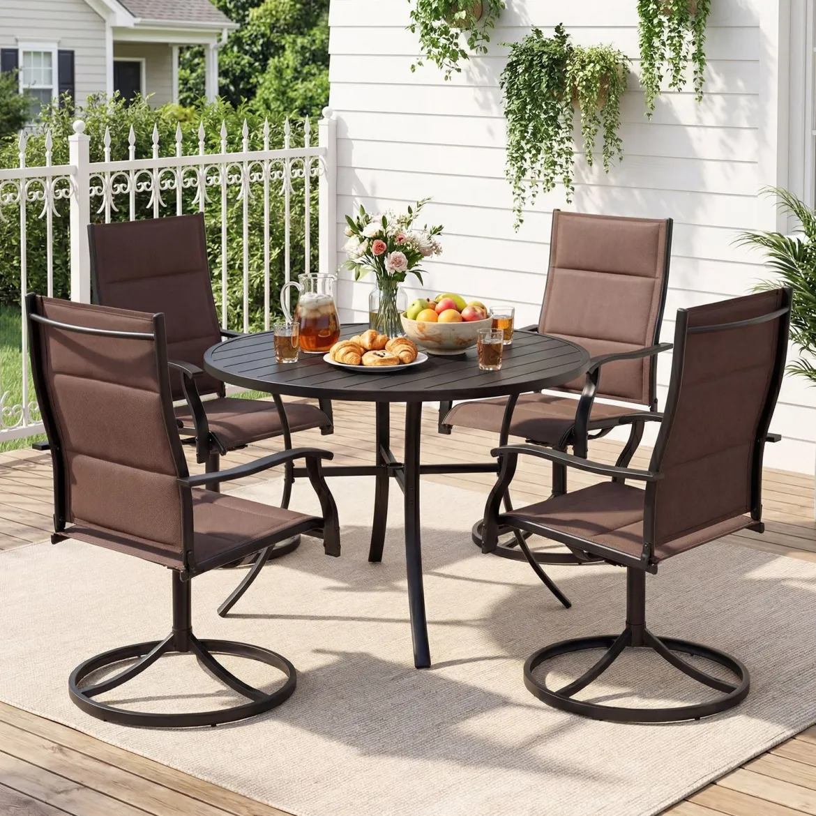 Gartentisch Rund Metall Ø 108 cm Wetterfester Esstisch für 4 Personen Robuster Terrassentisch