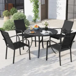 Gartentisch Rund Metall Ø 108 cm Wetterfester Esstisch für 4 Personen Robuster Terrassentisch
