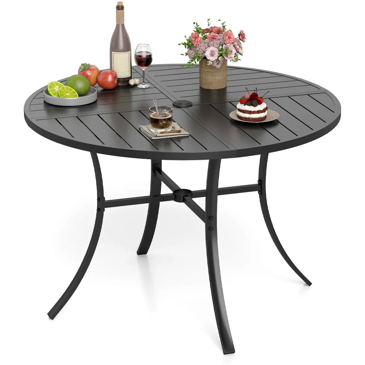 Gartentisch Rund Metall Ø 108 cm Wetterfester Esstisch für 4 Personen Robuster Terrassentisch