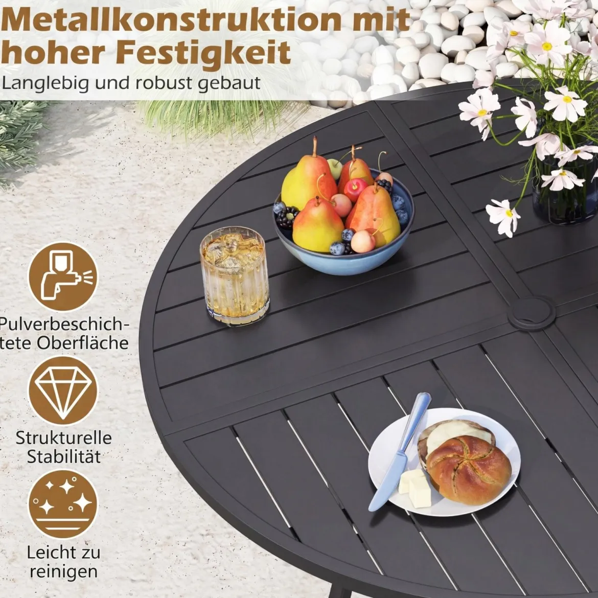 Gartentisch Rund Metall Ø 108 cm Wetterfester Esstisch für 4 Personen Robuster Terrassentisch