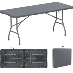 Gartentisch 180 x 74cm Campingtisch klappbar Klapptisch mit HDPE-Tischplatte & TragegriffGrau