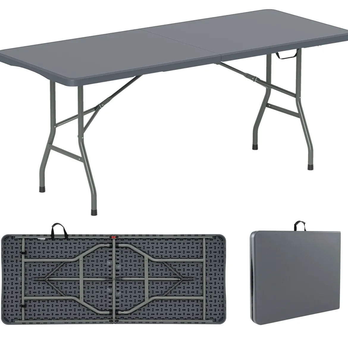 Gartentisch 180 x 74cm Campingtisch klappbar Klapptisch mit HDPE-Tischplatte & TragegriffGrau