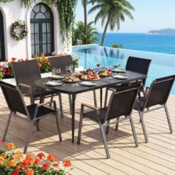 Gartentisch 160 x 90 cm Outdoor Esstisch für 6 Personen Balkontisch aus Metall mit 4 cm Schirmloch