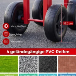 Gartenwagen auf Rädern Rollender Arbeitssitz mit um 360 ° Drehbarem Sitz und Verstellbarer Höhe Rot