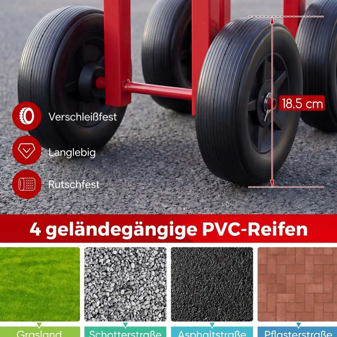 Gartenwagen auf Rädern Rollender Arbeitssitz mit um 360 ° Drehbarem Sitz und Verstellbarer Höhe Rot