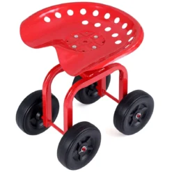 Gartenwagen auf Rädern Rollender Arbeitssitz mit um 360 ° Drehbarem Sitz und Verstellbarer Höhe Rot