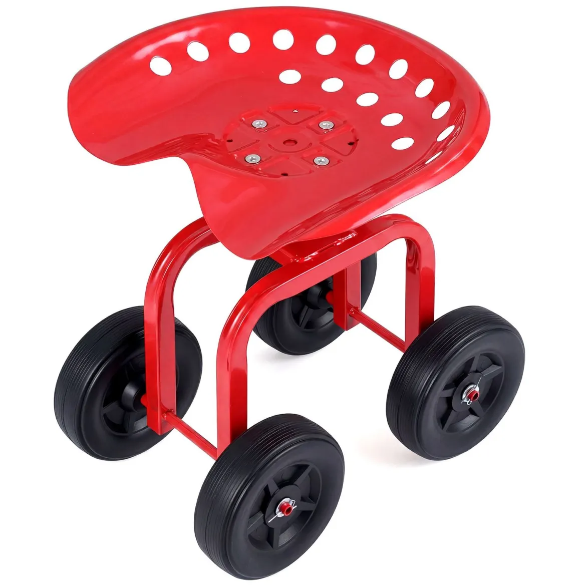 Gartenwagen auf Rädern Rollender Arbeitssitz mit um 360 ° Drehbarem Sitz und Verstellbarer Höhe Rot