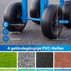 Gartenwagen auf Rädern Rollender Arbeitssitz mit um 360 ° Drehbarem Sitz und Verstellbarer Höhe Blau