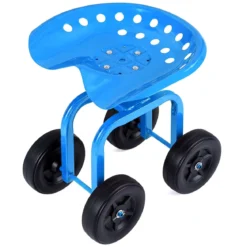 Gartenwagen auf Rädern Rollender Arbeitssitz mit um 360 ° Drehbarem Sitz und Verstellbarer Höhe Blau