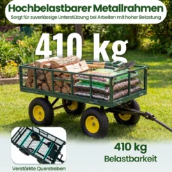 Gartenwagen klappbarer Schwerlast Metall Kippwagen mit 408 kg Tragkraft 2 in 1 Nutzwagen Grün