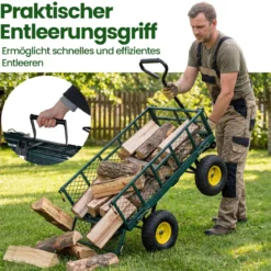 Gartenwagen klappbarer Schwerlast Metall Kippwagen mit 408 kg Tragkraft 2 in 1 Nutzwagen Grün
