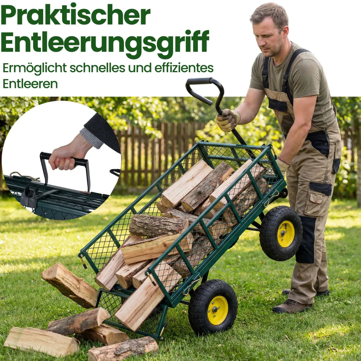 Gartenwagen klappbarer Schwerlast Metall Kippwagen mit 408 kg Tragkraft 2 in 1 Nutzwagen Grün