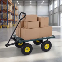 Gartenwagen klappbarer Schwerlast Metall Kippwagen mit 408 kg Tragkraft 2 in 1 Nutzwagen Grün