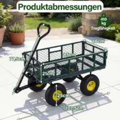Gartenwagen klappbarer Schwerlast Metall Kippwagen mit 408 kg Tragkraft 2 in 1 Nutzwagen Grün