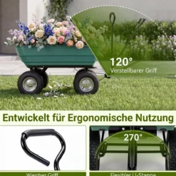 Gartenwagen mit Kippfunktion bis 410 kg Handwagen mit 125 L Volumen Verstellbarer Griff Grün