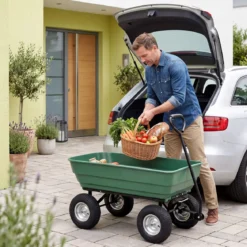Gartenwagen mit Kippfunktion bis 410 kg Handwagen mit 125 L Volumen Verstellbarer Griff Grün