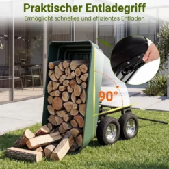 Gartenwagen mit Kippfunktion bis 410 kg Handwagen mit 125 L Volumen Verstellbarer Griff Grün