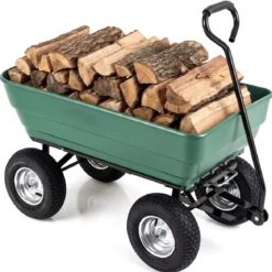 Gartenwagen mit Kippfunktion bis 410 kg Handwagen mit 125 L Volumen Verstellbarer Griff Grün