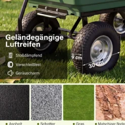 Gartenwagen mit Kippfunktion bis 410 kg Handwagen mit 125 L Volumen Verstellbarer Griff Grün