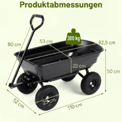 Gartenwagen mit Kippfunktion Transportwagen mit 75L Kunststoffwanne & Verstellbarer Schiebegriff