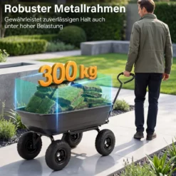 Gartenwagen mit Kippfunktion Transportwagen mit 75L Kunststoffwanne & Verstellbarer Schiebegriff