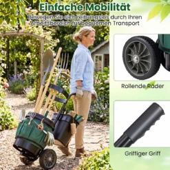 Gartenwagen Werkzeugwagen aus Stahl Transportwagen mit 2 Eimern Tasche aus Oxford-Gewebe