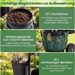 Gartenwagen Werkzeugwagen aus Stahl Transportwagen mit 2 Eimern Tasche aus Oxford-Gewebe