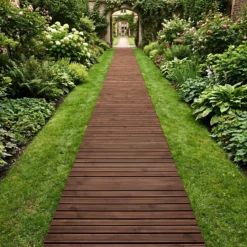 Gartenweg Holz Outdoor Rollweg mit Rutschfester Oberfläche Ausrollbarer Holzweg 367 x 55 cm Braun/Natur