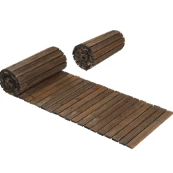 Gartenweg Holz Outdoor Rollweg mit Rutschfester Oberfläche Ausrollbarer Holzweg 367 x 55 cm Braun/Natur
