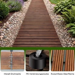 Gartenweg Holz Outdoor Rollweg mit Rutschfester Oberfläche Ausrollbarer Holzweg 367 x 55 cm Braun/Natur