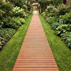 Gartenweg Holz Outdoor Rollweg mit Rutschfester Oberfläche Ausrollbarer Holzweg 367 x 55 cm Braun/Natur