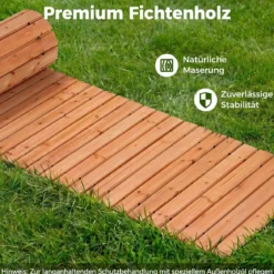 Gartenweg Holz Outdoor Rollweg mit Rutschfester Oberfläche Ausrollbarer Holzweg 367 x 55 cm Braun/Natur