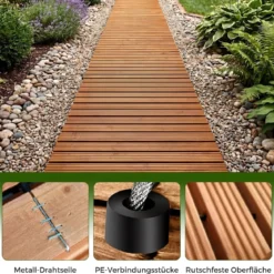 Gartenweg Holz Outdoor Rollweg mit Rutschfester Oberfläche Ausrollbarer Holzweg 367 x 55 cm Braun/Natur