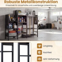 Gartenwerkzeugregal aus Metall Werkzeugregal mit 66 Werkzeugschlitzen 5 Ablagen Metallkorb & 2 Haken