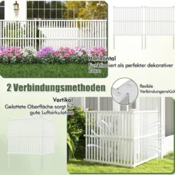 Gartenzaun 2-teilig 114 cm hoch Zaun mit Pfosten & Schutzkappen Sichtschutzzaun Weiß