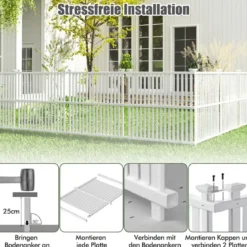 Gartenzaun 2-teilig 114 cm hoch Zaun mit Pfosten & Schutzkappen Sichtschutzzaun Weiß