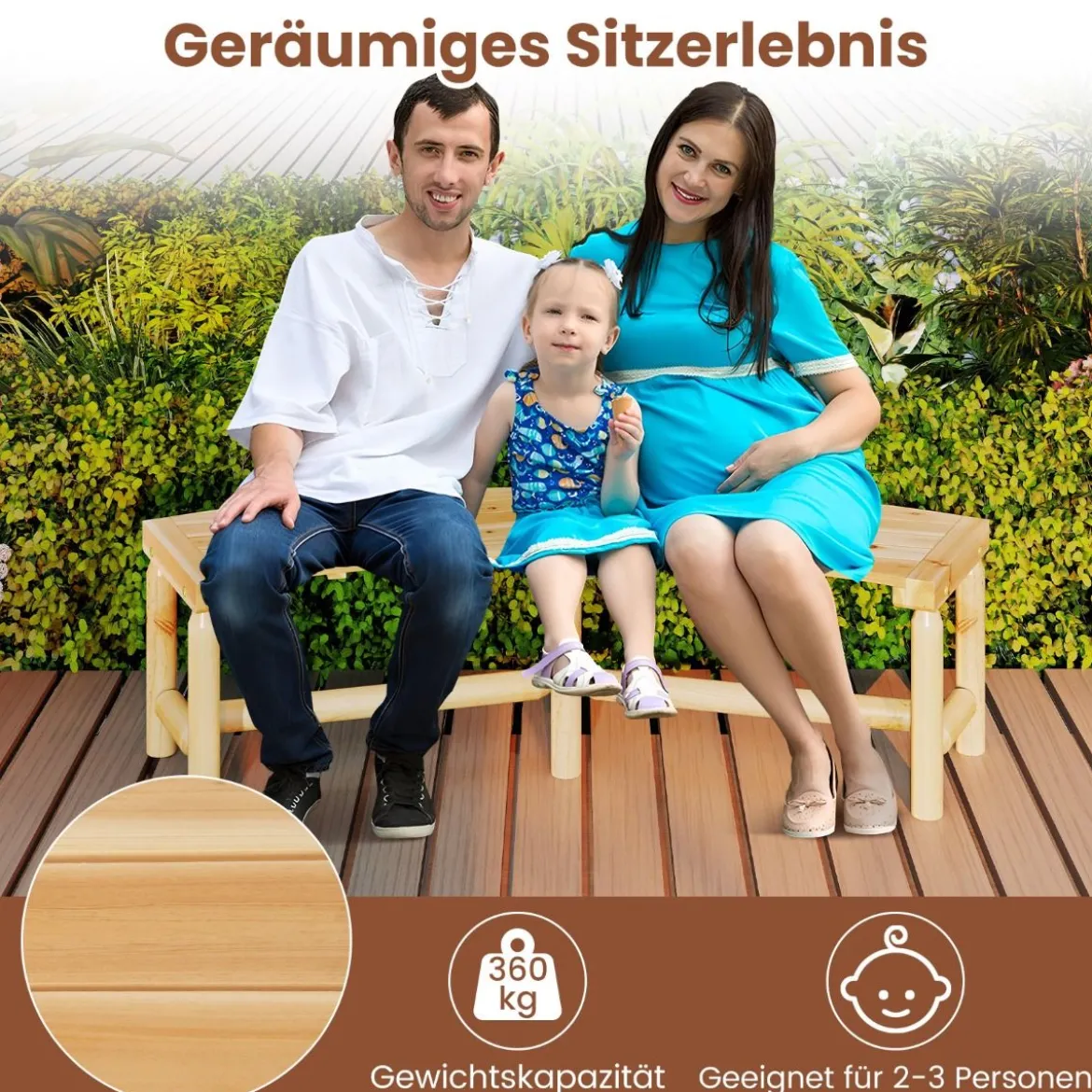 Gebogener Gartenbank Massivholz-Feuerstellenbank für 2-3 Personen Sitzbank im Freien Natur
