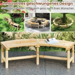 Gebogener Gartenbank Massivholz-Feuerstellenbank für 2-3 Personen Sitzbank im Freien Natur