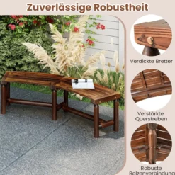 Gebogener Gartenbank Massivholz-Feuerstellenbank für 2-3 Personen Sitzbank im Freien Braun