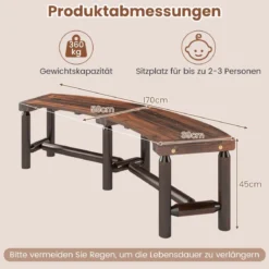 Gebogener Gartenbank Massivholz-Feuerstellenbank für 2-3 Personen Sitzbank im Freien Braun