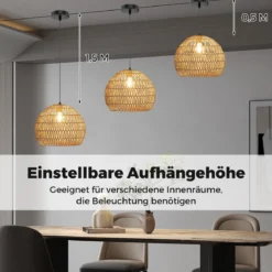 Geflochtene Pendelleuchte Boho Deckenleuchte mit Verstellbarer Aufhänghöhe Hängelampe Kaffee