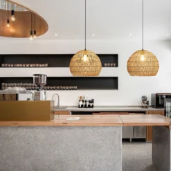 Geflochtene Pendelleuchte Boho Deckenleuchte mit Verstellbarer Aufhänghöhe Hängelampe Kaffee