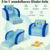 Gemütlicher 3-in-1 umbaubarer Kindersessel Kinder Klappsofa 92 x 47 x 29 cm Blau