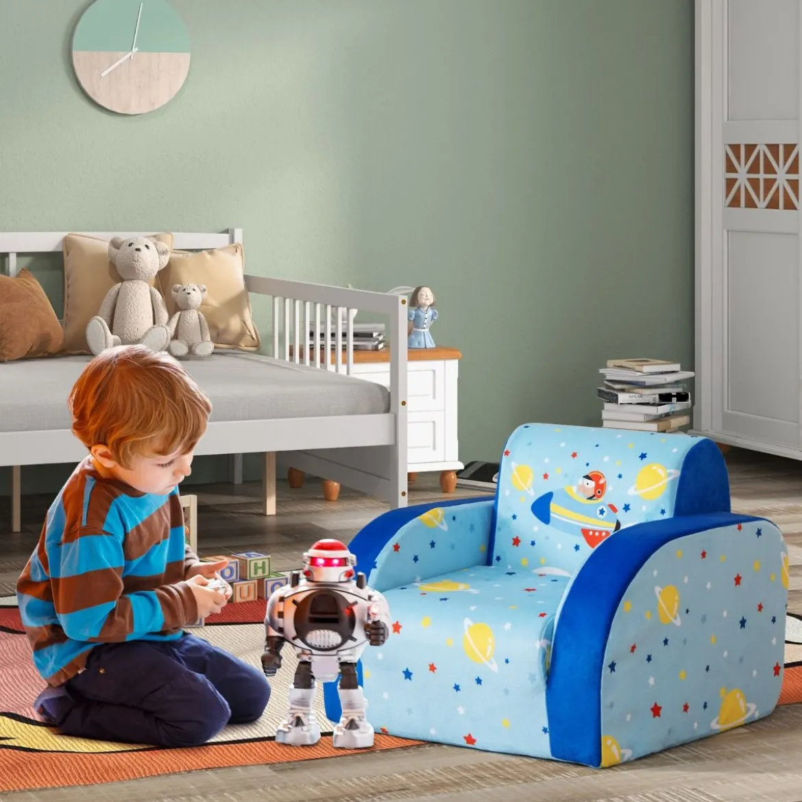 Gemütlicher 3-in-1 umbaubarer Kindersessel Kinder Klappsofa 92 x 47 x 29 cm Blau