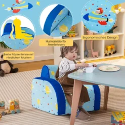 Gemütlicher 3-in-1 umbaubarer Kindersessel Kinder Klappsofa 92 x 47 x 29 cm Blau